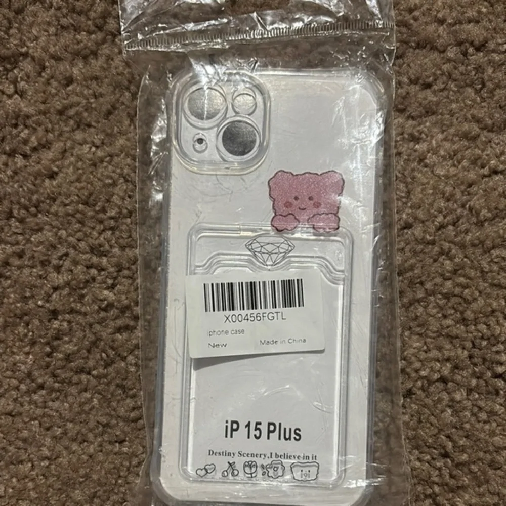 iP 15 Plus White Phone Case with Pink Bear Design